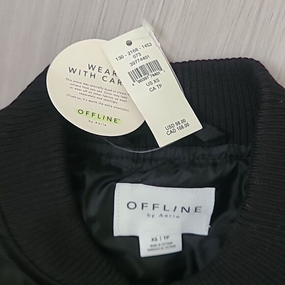 Aerie NWT Black Satin Bomber Jacket size xs american eagle cozy comfy oversized - Picture 3 of 5